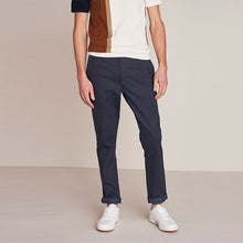 Load image into Gallery viewer, Navy Blue Straight Fit Belted Soft Touch Chino Trousers