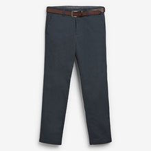 Load image into Gallery viewer, Navy Blue Straight Fit Belted Soft Touch Chino Trousers