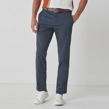 Load image into Gallery viewer, Navy Blue Straight Fit Belted Soft Touch Chino Trousers