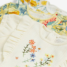 Load image into Gallery viewer, Yellow/White/Blue Floral 3 Pack Rompers (0-18mths)
