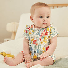 Load image into Gallery viewer, Yellow/White/Blue Floral 3 Pack Rompers (0-18mths)