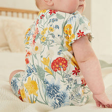 Load image into Gallery viewer, Yellow/White/Blue Floral 3 Pack Rompers (0-18mths)
