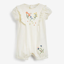 Load image into Gallery viewer, Yellow/White/Blue Floral 3 Pack Rompers (0-18mths)