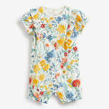 Load image into Gallery viewer, Yellow/White/Blue Floral 3 Pack Rompers (0-18mths)