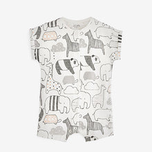 Load image into Gallery viewer, Black/White Print 3 Pack Baby Rompers (0mths-18mths)