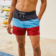 Load image into Gallery viewer, Navy Blue/Red Colourblock Swim Shorts