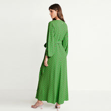 Load image into Gallery viewer, Green Print Wrap Maxi Summer Dress