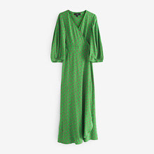 Load image into Gallery viewer, Green Print Wrap Maxi Summer Dress