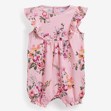 Load image into Gallery viewer, Pink/Blue/White Floral 3 Pack Rompers (0-18mths)