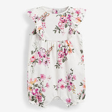 Load image into Gallery viewer, Pink/Blue/White Floral 3 Pack Rompers (0-18mths)