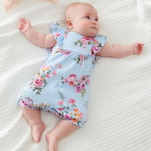 Load image into Gallery viewer, Pink/Blue/White Floral 3 Pack Rompers (0-18mths)