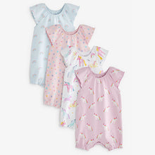 Load image into Gallery viewer, Pastel Pink Unicorn Baby 4 Pack Rompers (0mths-18mths)