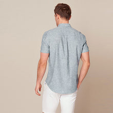 Load image into Gallery viewer, Blue Cotton Linen Blend Short Sleeve Shirt