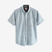Load image into Gallery viewer, Blue Cotton Linen Blend Short Sleeve Shirt