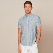 Load image into Gallery viewer, Blue Cotton Linen Blend Short Sleeve Shirt