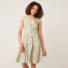 Load image into Gallery viewer, White Floral Print Linen Mix Button Through Dress