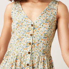 Load image into Gallery viewer, White Floral Print Linen Mix Button Through Dress