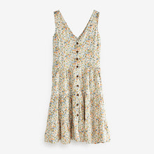 Load image into Gallery viewer, White Floral Print Linen Mix Button Through Dress