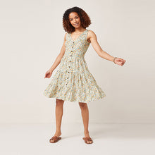 Load image into Gallery viewer, White Floral Print Linen Mix Button Through Dress