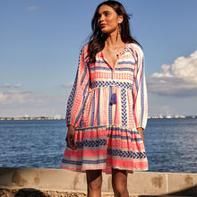 Load image into Gallery viewer, Pink/Blue Kaftan Mini Summer Dress