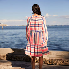 Load image into Gallery viewer, Pink/Blue Kaftan Mini Summer Dress