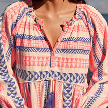 Load image into Gallery viewer, Pink/Blue Kaftan Mini Summer Dress