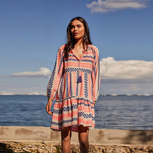 Load image into Gallery viewer, Pink/Blue Kaftan Mini Summer Dress