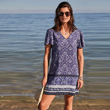 Load image into Gallery viewer, Blue Print Linen Blend Kaftan Summer Dress