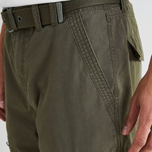 Load image into Gallery viewer, Khaki Green Belted Cargo Shorts