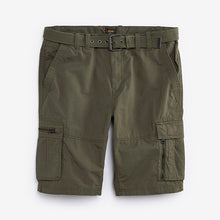 Load image into Gallery viewer, Khaki Green Belted Cargo Shorts