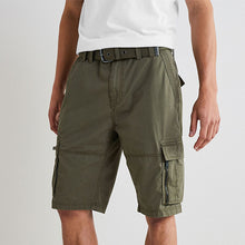 Load image into Gallery viewer, Khaki Green Belted Cargo Shorts