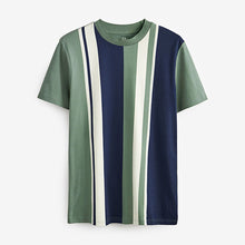 Load image into Gallery viewer, Green Navy Blue Vertical Stripe T-Shirt