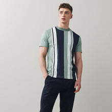 Load image into Gallery viewer, Green Navy Blue Vertical Stripe T-Shirt