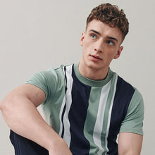 Load image into Gallery viewer, Green Navy Blue Vertical Stripe T-Shirt