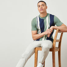 Load image into Gallery viewer, Green Navy Blue Vertical Stripe T-Shirt