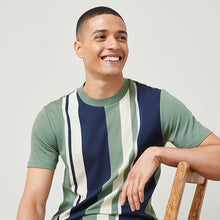 Load image into Gallery viewer, Green Navy Blue Vertical Stripe T-Shirt