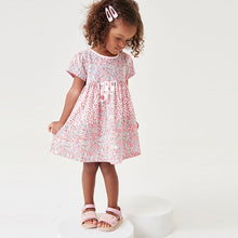 Load image into Gallery viewer, Pink Mixed Floral Short Sleeve Jersey Dress (3mths-6yrs)