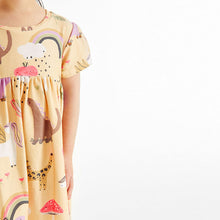 Load image into Gallery viewer, Yellow Unicorn Short Sleeve Jersey Dress (3mths-6yrs)