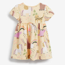 Load image into Gallery viewer, Yellow Unicorn Short Sleeve Jersey Dress (3mths-6yrs)