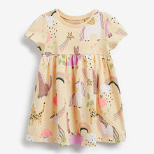 Load image into Gallery viewer, Yellow Unicorn Short Sleeve Jersey Dress (3mths-6yrs)