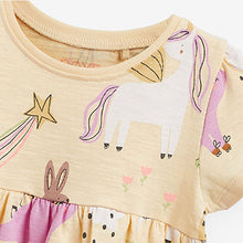 Load image into Gallery viewer, Yellow Unicorn Short Sleeve Jersey Dress (3mths-6yrs)