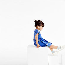 Load image into Gallery viewer, Blue Tulip Print Short Sleeve Jersey Dress (3mths-6yrs)