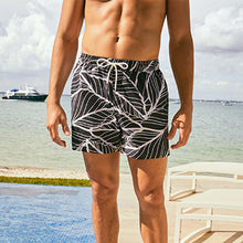 Load image into Gallery viewer, Navy Blue /White Leaf Printed Swim Shorts