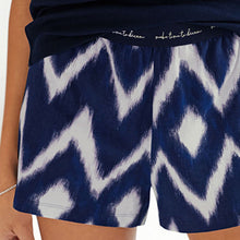 Load image into Gallery viewer, Navy Blue Ikat Cotton Vest Pyjama Short Set