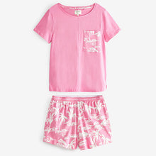 Load image into Gallery viewer, Pink Palm Print Cotton Jersey Short Set Pyjamas