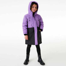 Load image into Gallery viewer, Purple ColourblockWaterproof Longline Coat (3-12yrs)