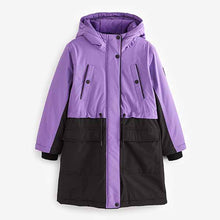 Load image into Gallery viewer, Purple ColourblockWaterproof Longline Coat (3-12yrs)