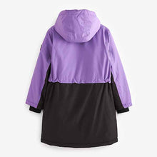 Load image into Gallery viewer, Purple ColourblockWaterproof Longline Coat (3-12yrs)
