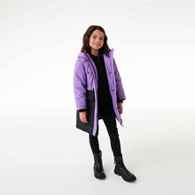 Load image into Gallery viewer, Purple ColourblockWaterproof Longline Coat (3-12yrs)