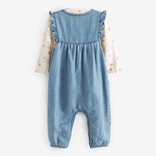 Load image into Gallery viewer, Blue Denim Bunny Appliqué Baby Dungarees With Matching Bodysuit (0mths-18mths)